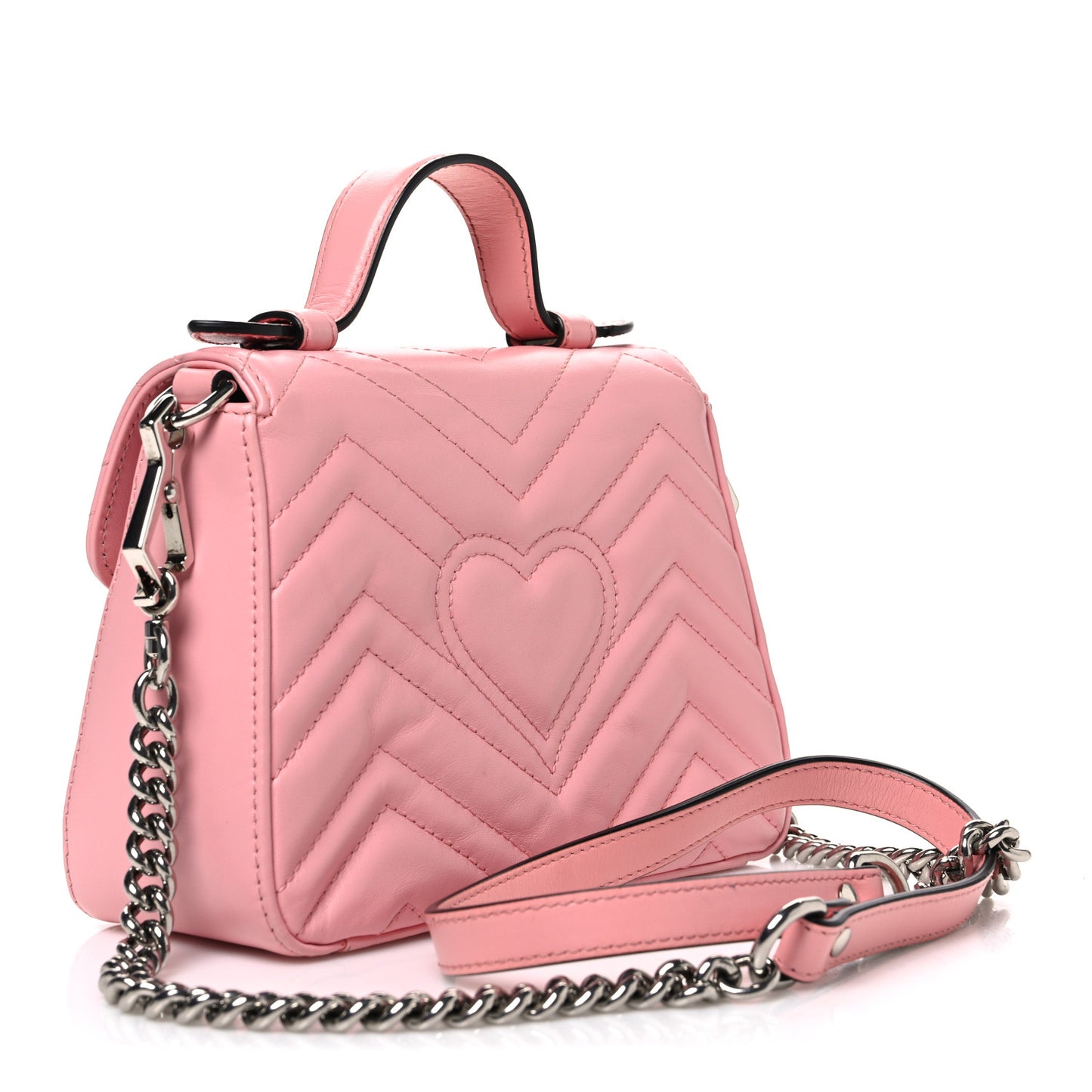 Calfskin Matelasse Mini GG Marmont Top Handle Shoulder Bag Wild Rose