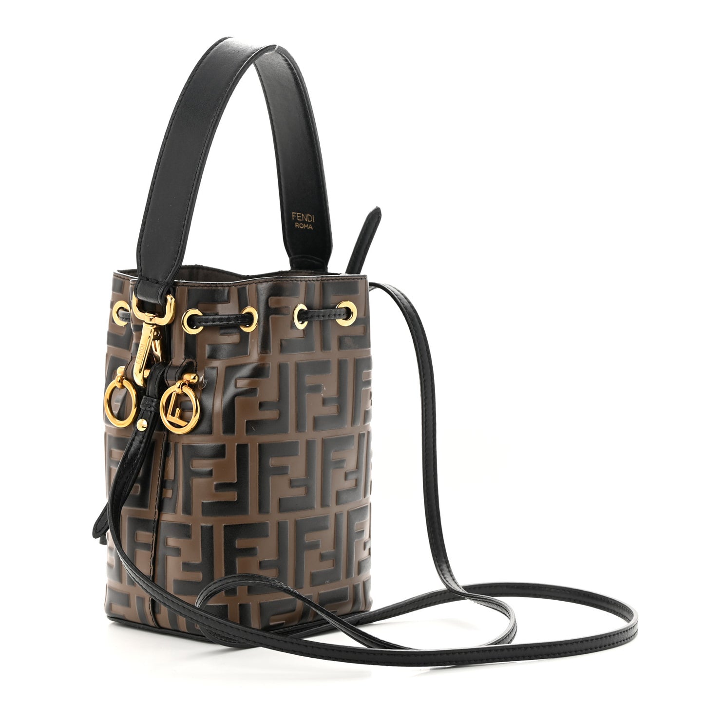Vitello Liberty F is Fendi Bi-Color FF 1974 Embossed Mini Mon Tresor Bucket Bag Maya Black