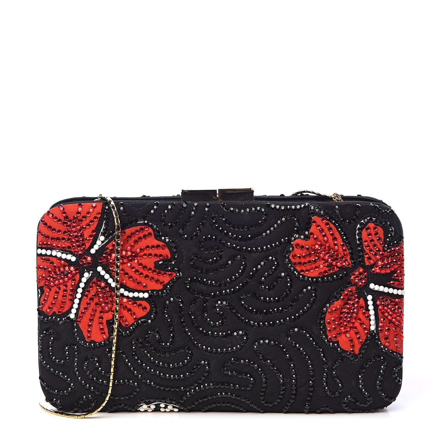 Fabric Crystal Flower Clutch Black