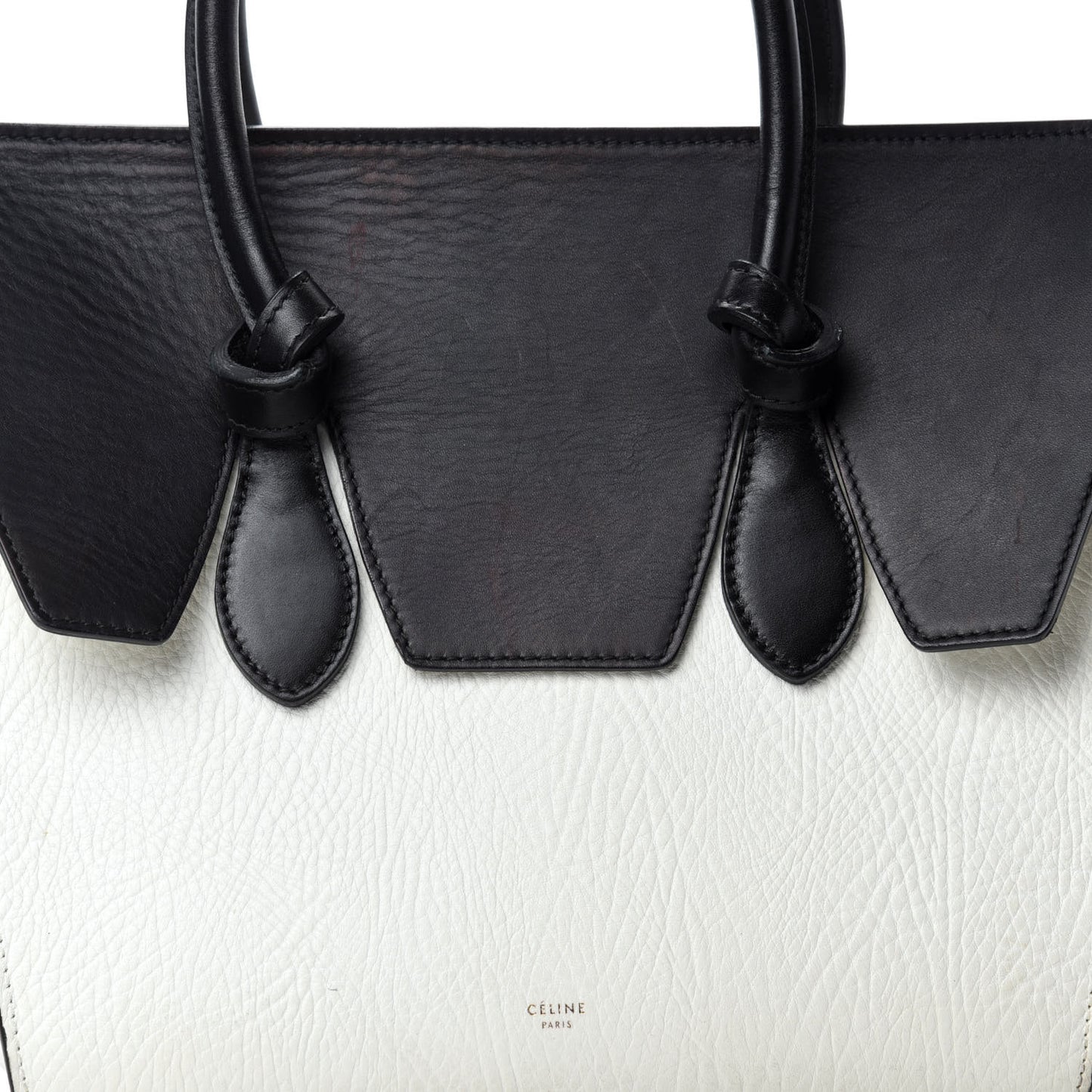 Elephant Calfskin Bi-Color Small Tie Knot Tote White Black