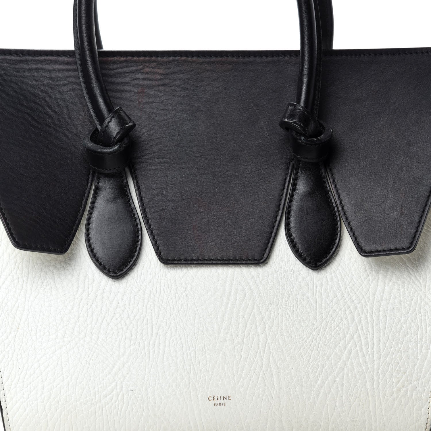 Celine Elephant Calfskin Bi-Color Small Tie Knot Tote White Black 22 of 22
