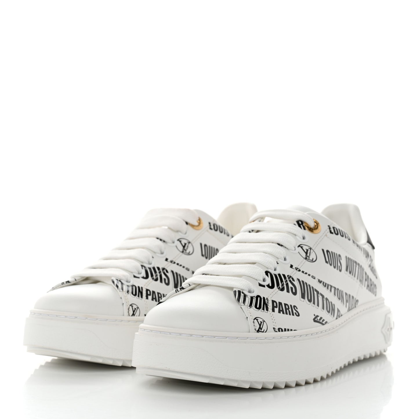 Calfskin Printed Time Out Trainer Sneakers 38 White