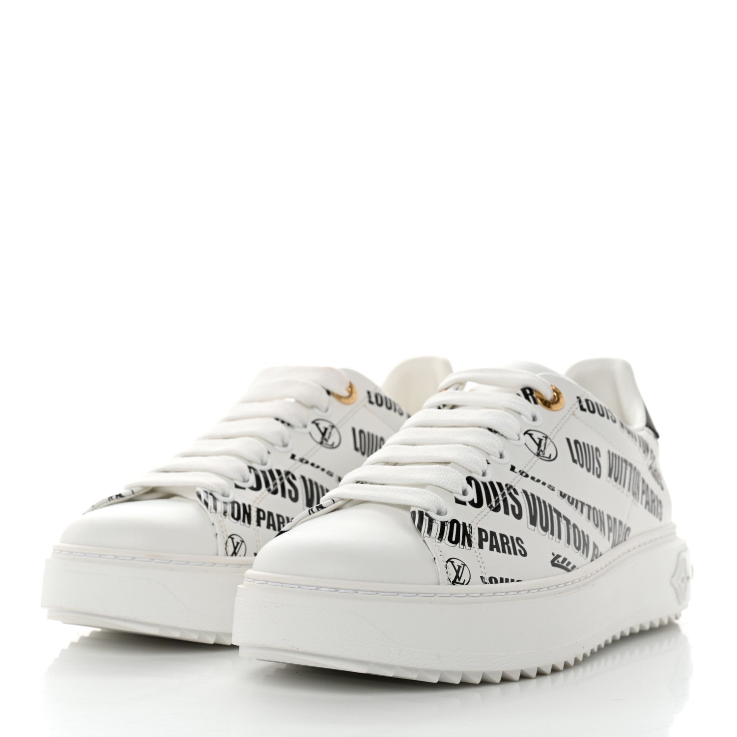 Louis Vuitton Calfskin Printed Time Out Trainer Sneakers 38 White 3 of 8