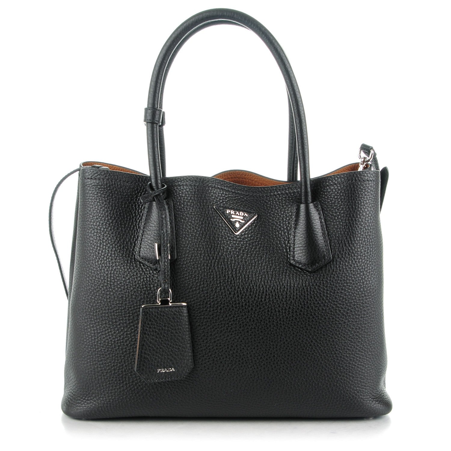 Prada Vitello Daino Small Double Tote Black Cuoio 1 of 7