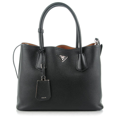 Prada Vitello Daino Small Double Tote Black Cuoio 1 of 7