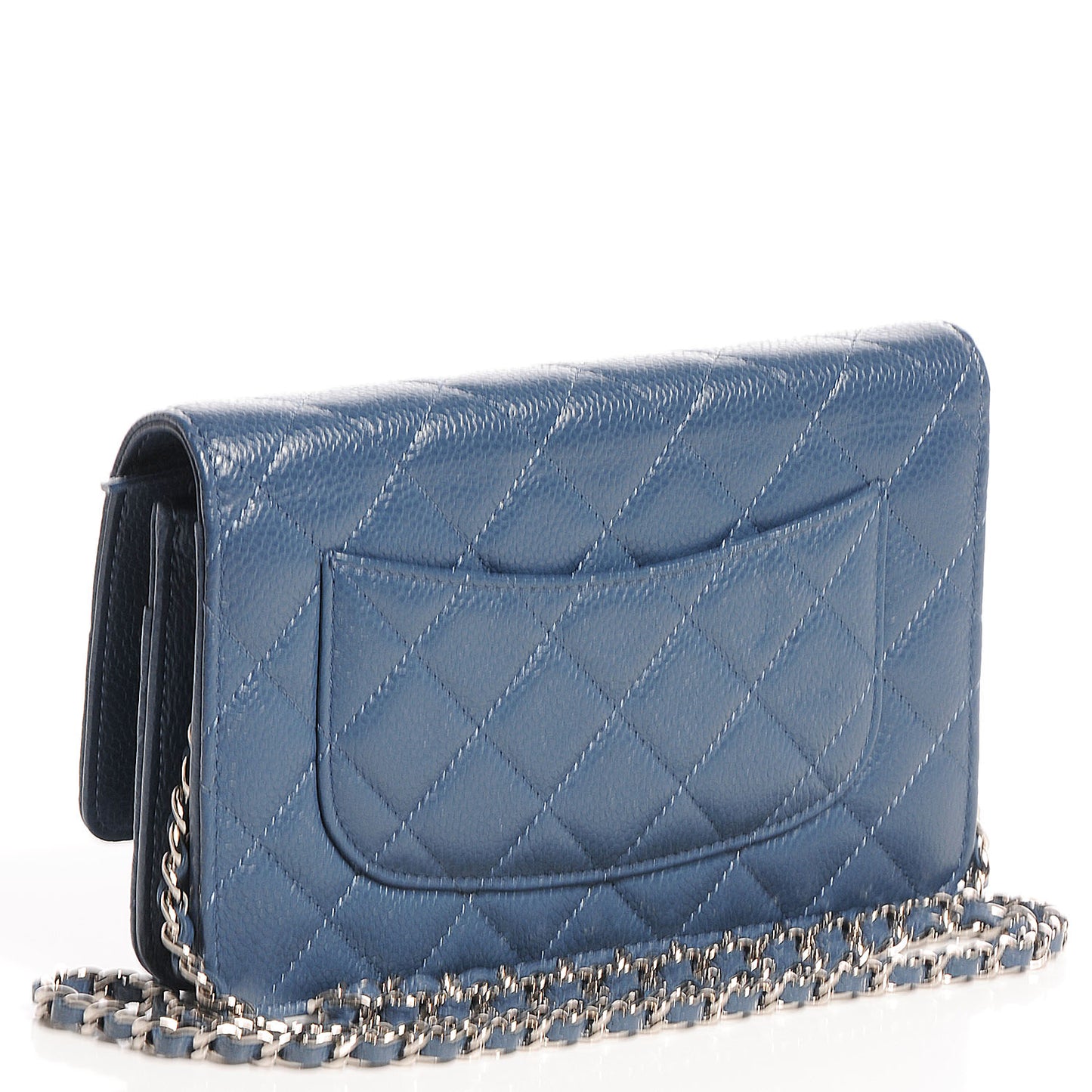 Caviar Quilted Wallet on Chain WOC Blue