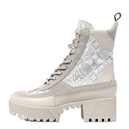 Louis Vuitton Suede Calfskin Jacquard Since 1854 Laureate Platform Desert Boots 36.5 Beige 1 of 9