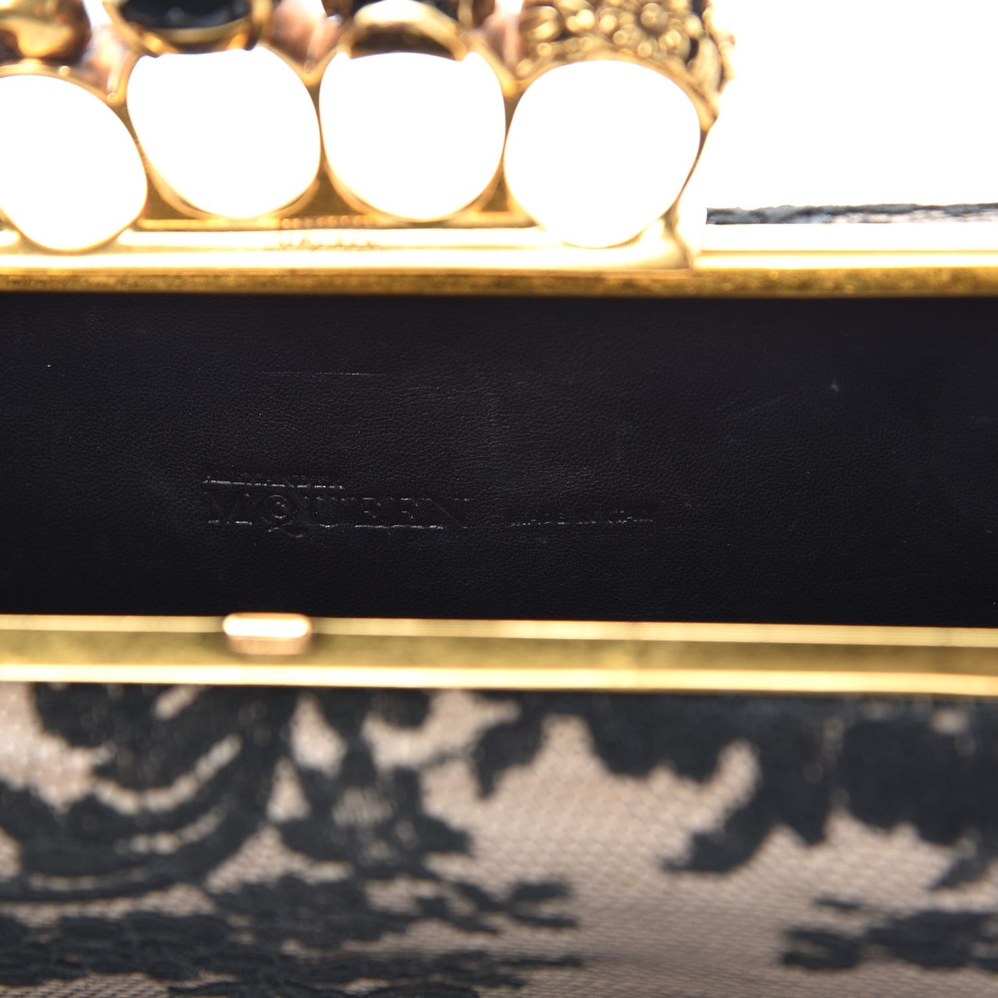 Lace Knuckle Duster Clutch Black Beige