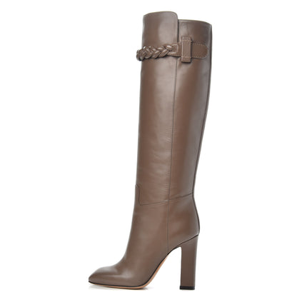 Valentino Garavani Vitello Braided Knee High 100mm Boots 36 Dark Noisette 1 of 6
