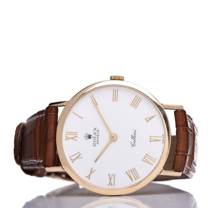 Rolex 18K Yellow Gold Alligator 32mm Cellini Watch White 4112 3 of 8