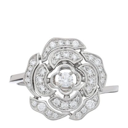 Chanel 18K White Gold Diamond Small Bouton de Camelia Ring 52 6 1 of 5