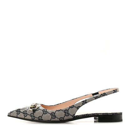 Gucci Monogram Horsebit Womens Slingback Ballet Flat 38.5 Beige Blue 1 of 10