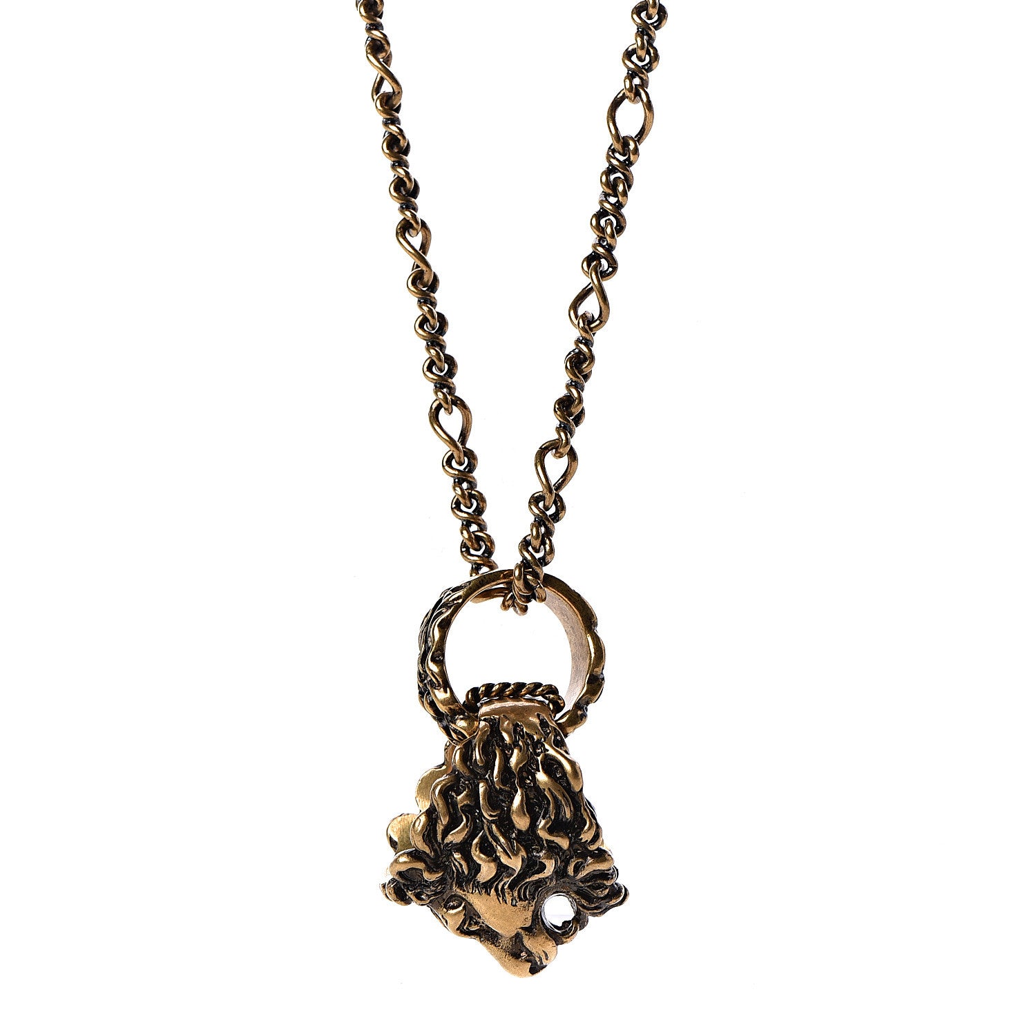 Gucci Metal Lion Head Ring Necklace Aged Gold 4 of 6