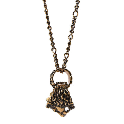 Gucci Metal Lion Head Ring Necklace Aged Gold 4 of 6