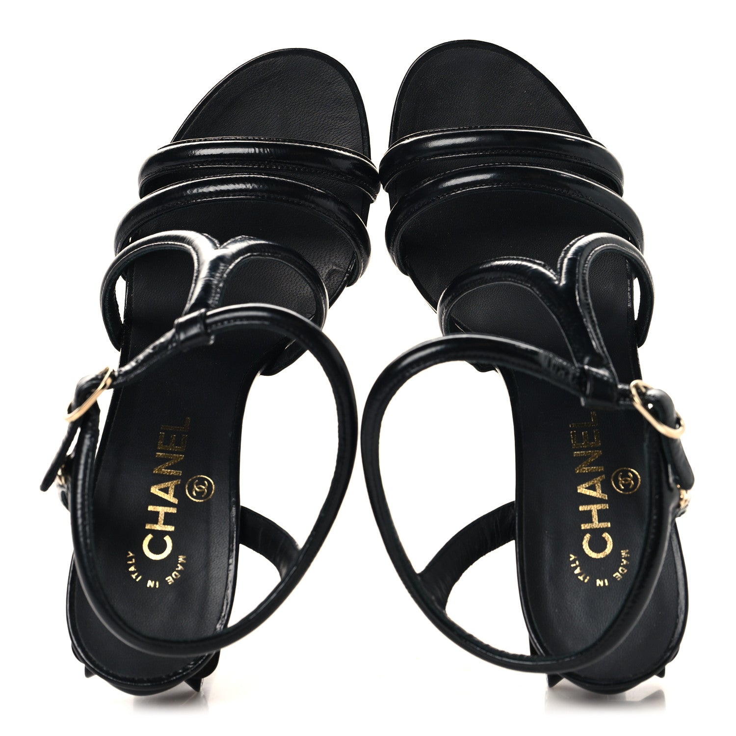 Chanel Patent Crumpled Calfskin Parthenon Platform Sandals 39.5 Black 2 of 8