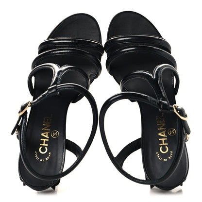 Chanel Patent Crumpled Calfskin Parthenon Platform Sandals 39.5 Black 2 of 8
