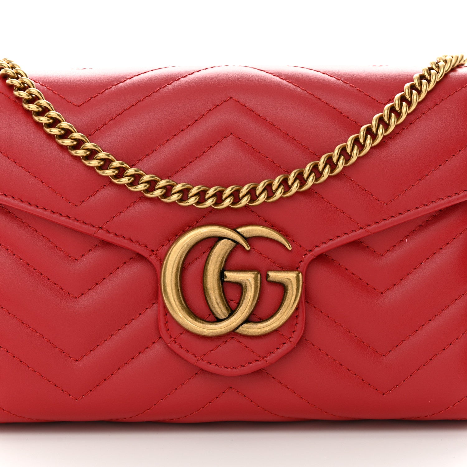 Gucci Calfskin Matelasse GG Marmont Chain Wallet Hibiscus Red 8 of 10