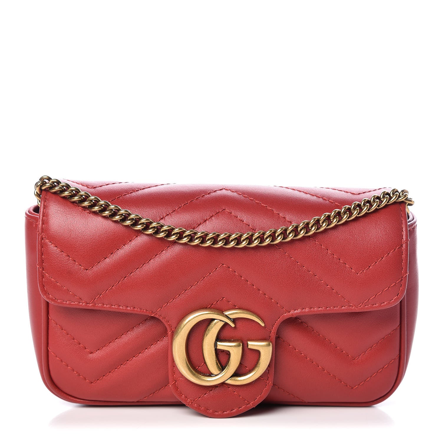 Gucci Calfskin Matelasse Super Mini GG Marmont Shoulder Bag Hibiscus Red 1 of 11