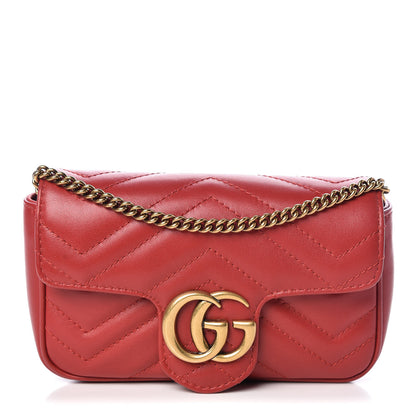 Gucci Calfskin Matelasse Super Mini GG Marmont Shoulder Bag Hibiscus Red 1 of 11