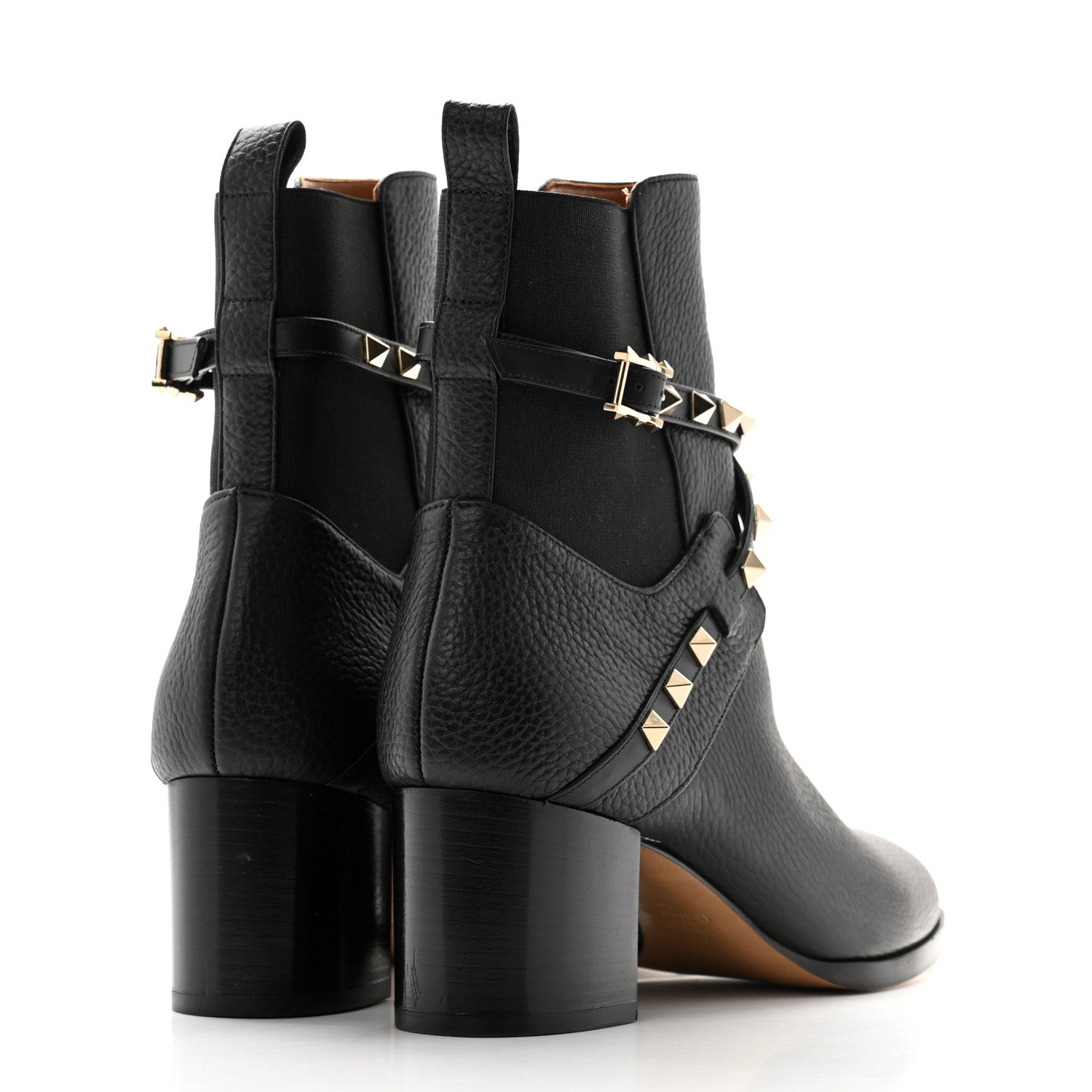 Valentino Garavani Pebbled Calfskin Rockstud Double Buckle 70mm Block Heel Ankle Boots 38.5 Black 4 of 9