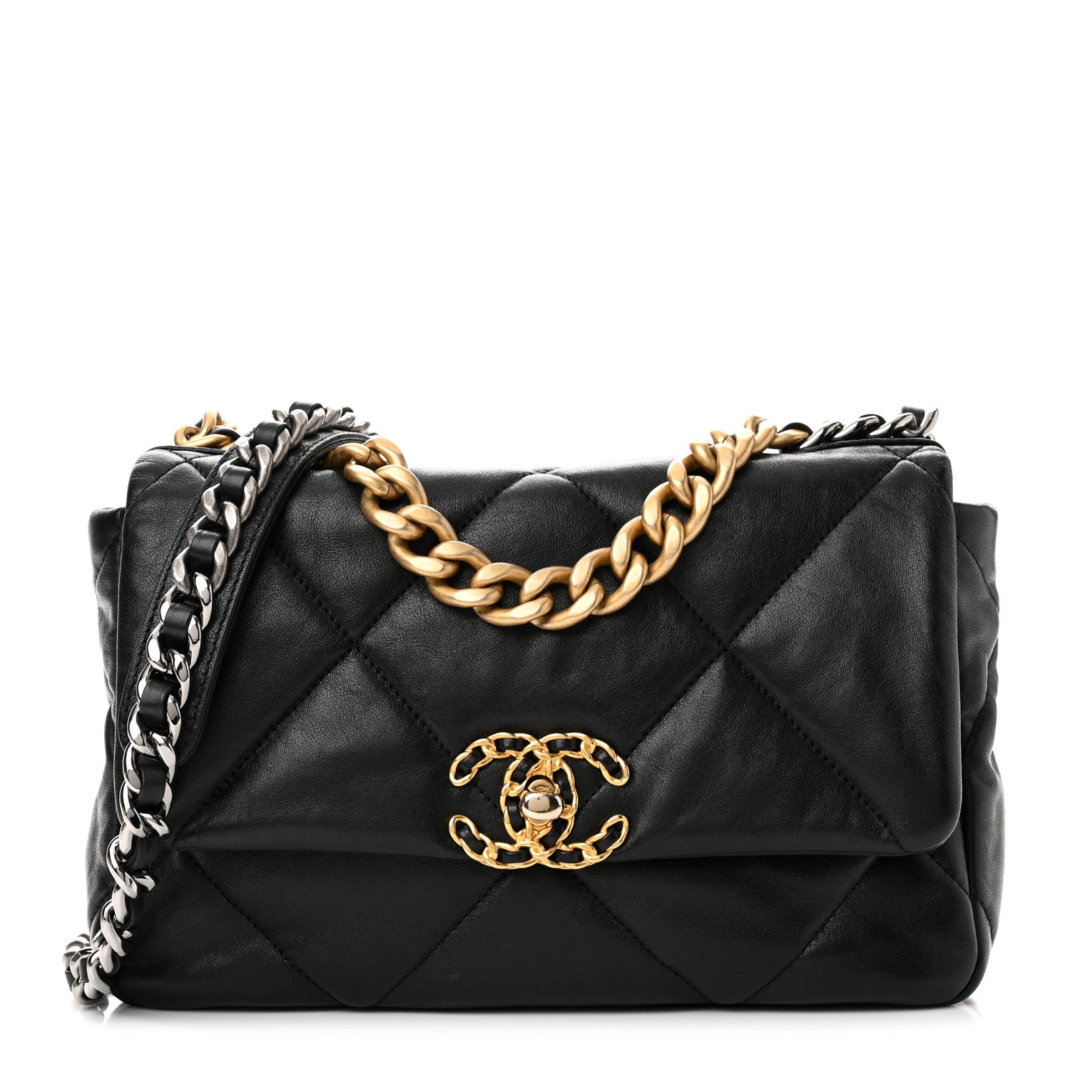 Chanel Shiny Goatskin Quilted Medium Chanel 19 Flap Black 1 of 9