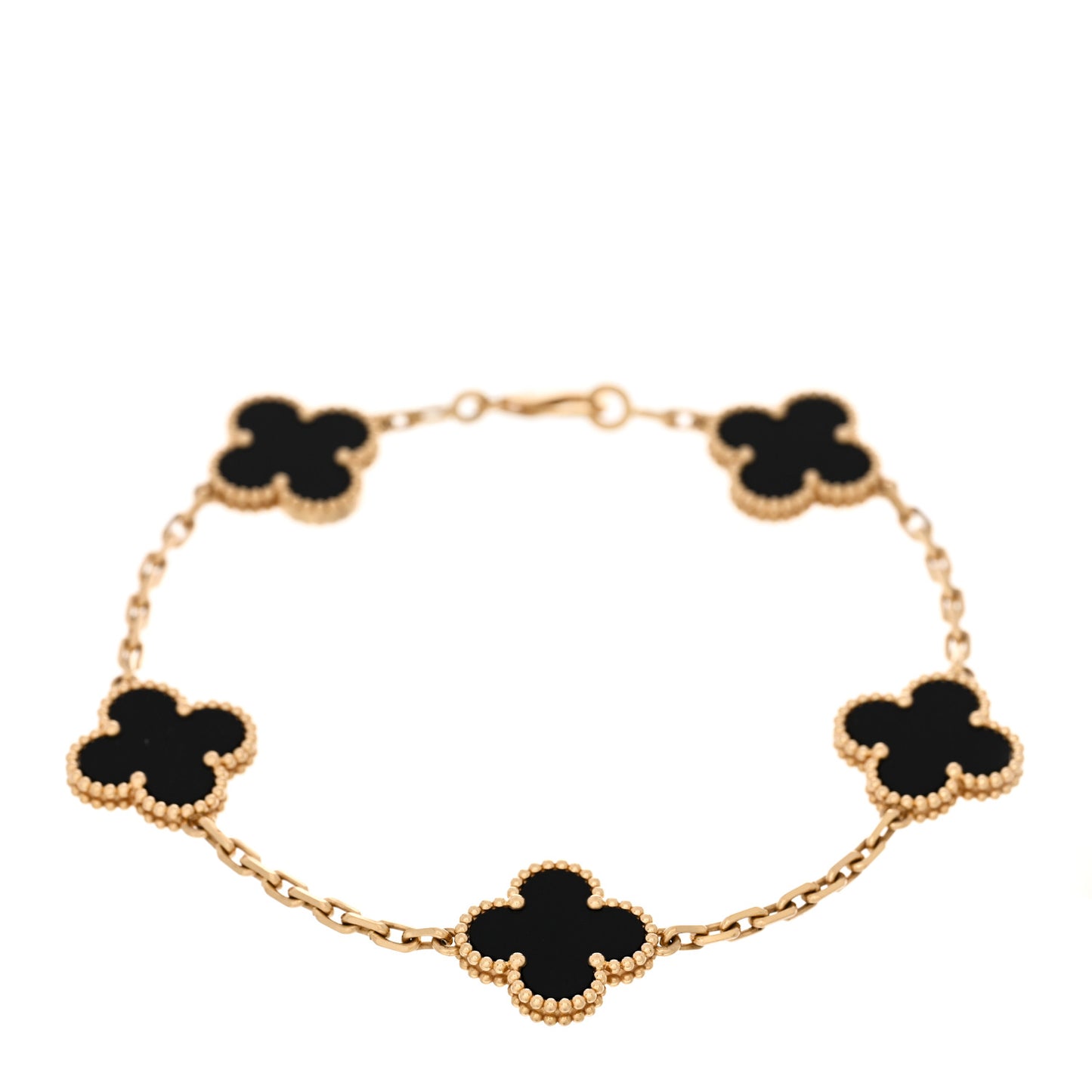 18K Yellow Gold Black Onyx 5 Motifs Vintage Alhambra Bracelet
