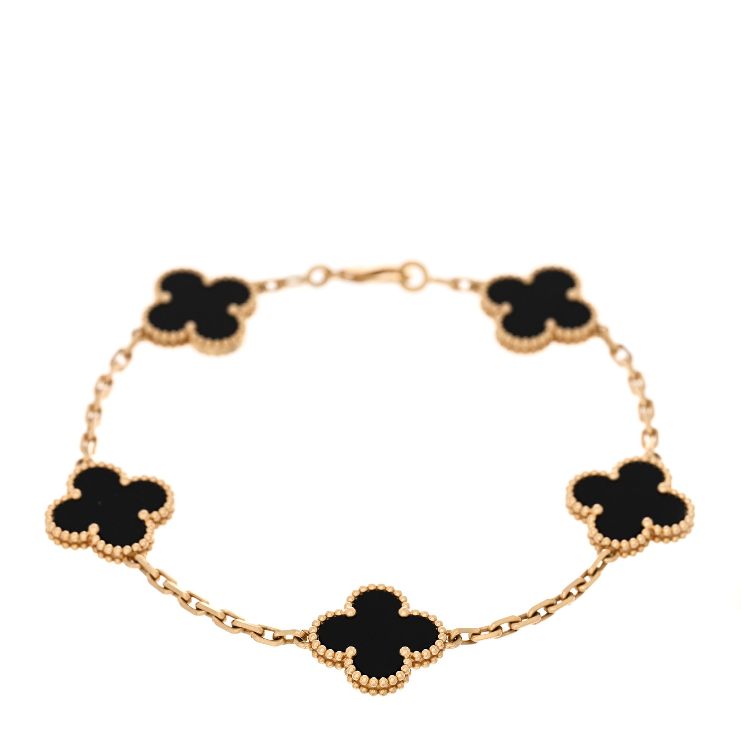 Van Cleef & Arpels 18K Yellow Gold Black Onyx 5 Motifs Vintage Alhambra Bracelet 1 of 3
