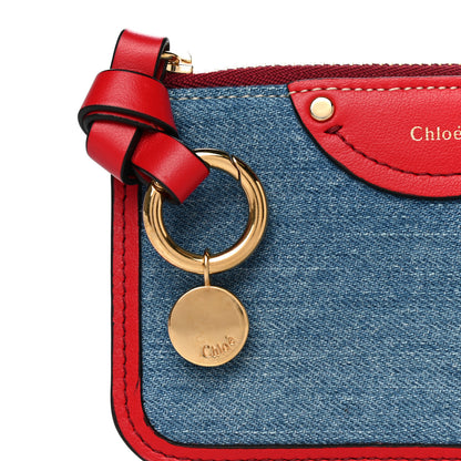 Chloe Calfskin Denim Alphabet Purse Wallet Blue Red 12 of 13