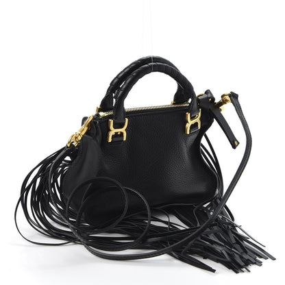 Chloe Shiny Small Grain Calfskin Mini Marcie Multi Fringe Satchel Black 2 of 10