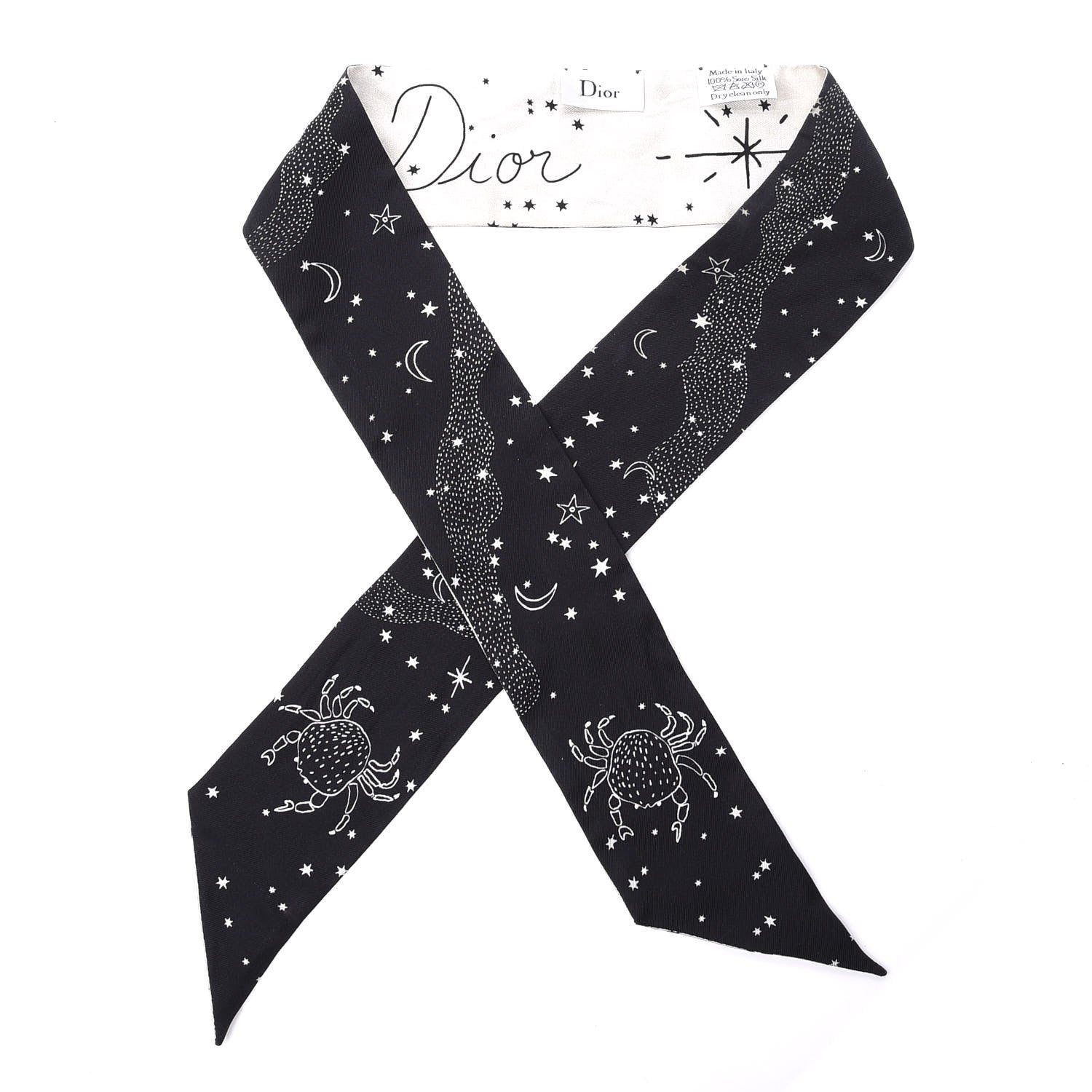 Christian Dior Silk Zodiac Cancer Mitzah Scarf Black 1 of 4