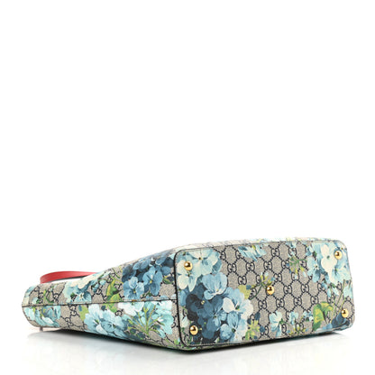 Gucci GG Supreme Monogram Blooms Medium Zippered Bucket Tote Beige Blue Navy Hibiscus Red 4 of 14