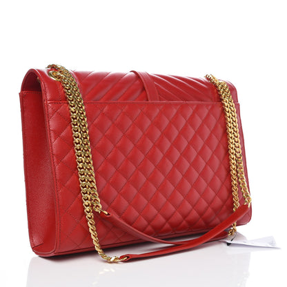 Saint Laurent Grain De Poudre Mixed Matelasse Large Triquilt Monogram Satchel New Red 2 of 10