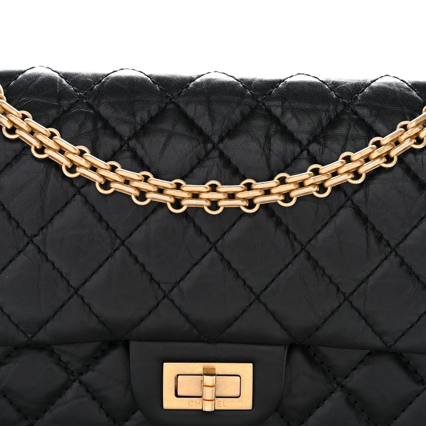 Aged Calfskin Quilted 2.55 Reissue 225 Flap Black Black