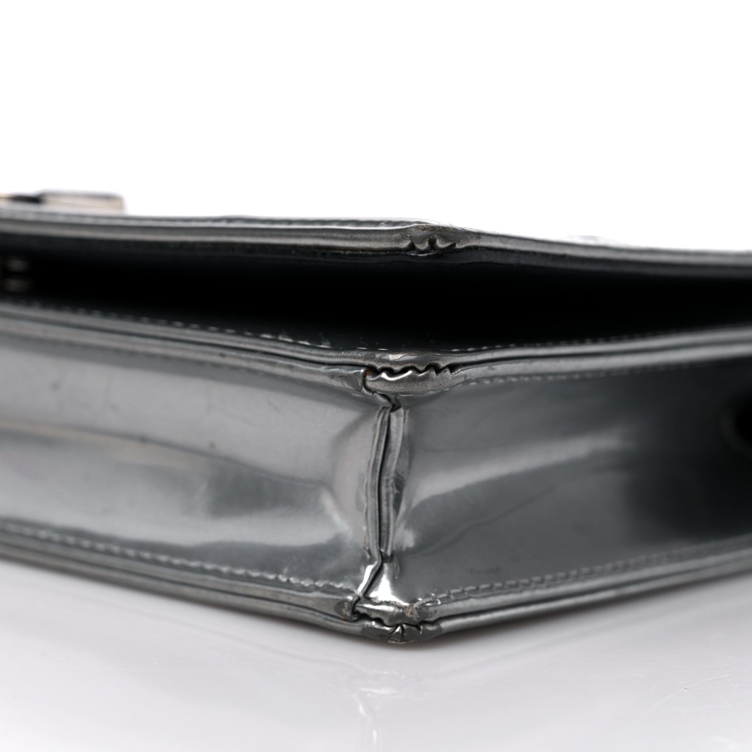 Christian Dior Metallic Patent Micro-Cannage Diorama Wallet on Chain Pouch Silver 8 of 12