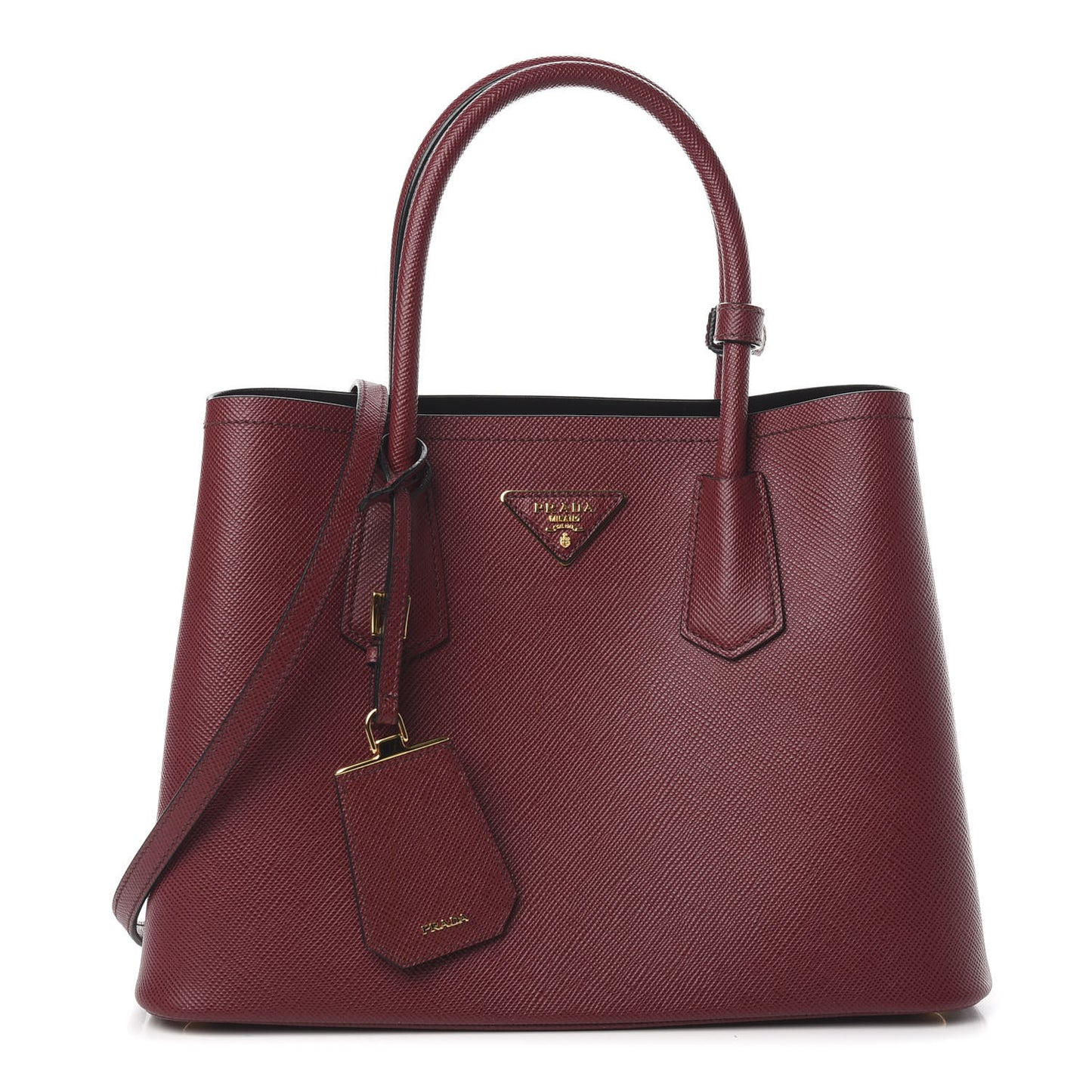 Saffiano Cuir Small Double Bag Cherry Black