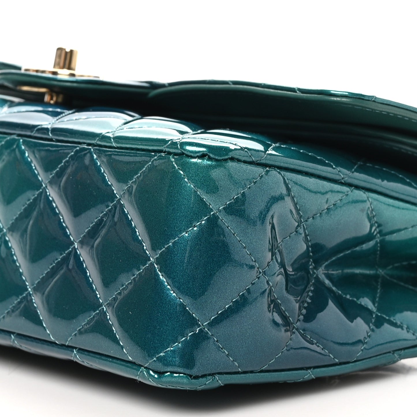 Shaded Patent Calfskin Quilted Medium Double Flap Green Blue