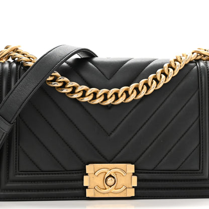 Chanel Calfskin Chevron Quilted Medium Boy Flap Black 8 of 12