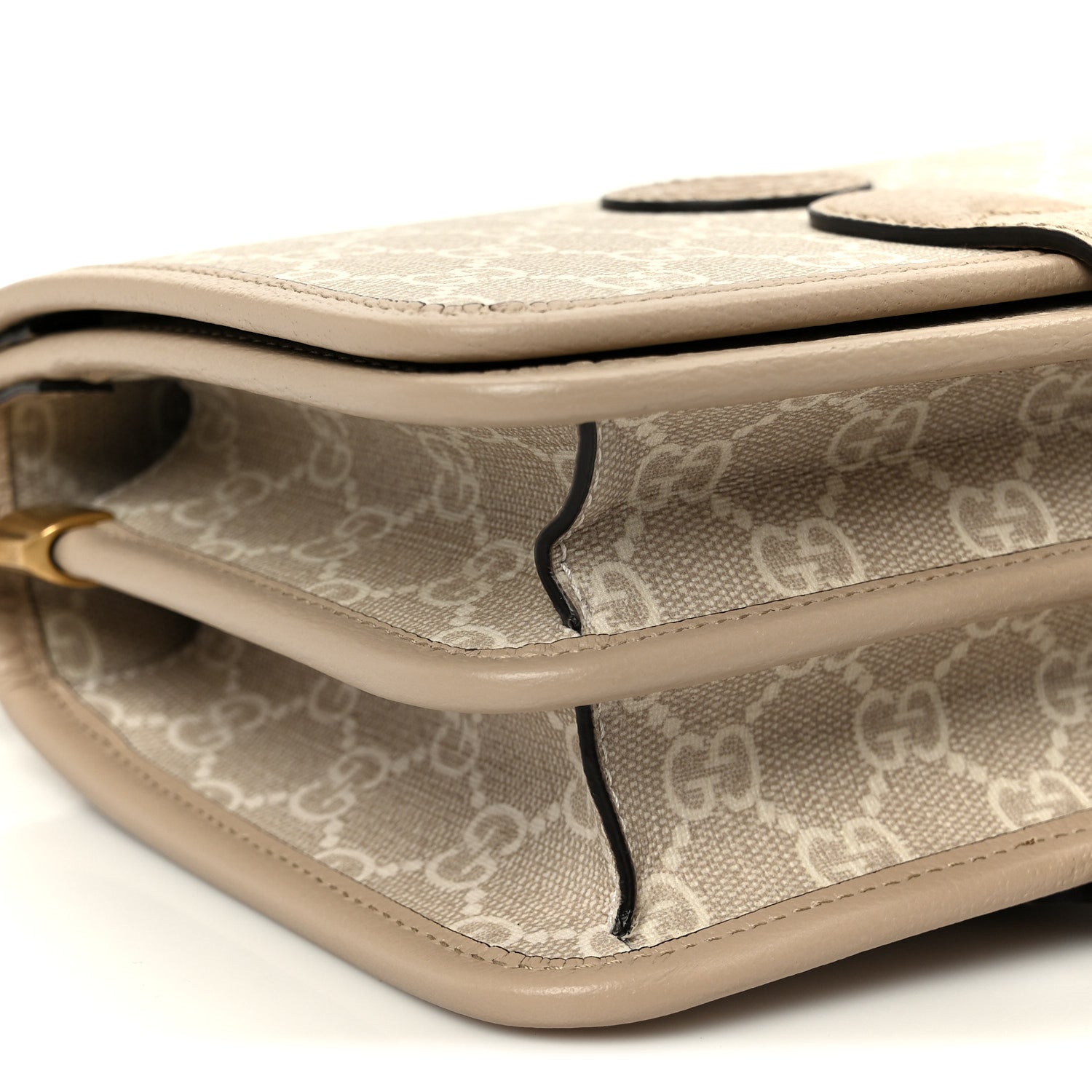 Gucci GG Supreme Monogram Textured Dollar Calfskin Mini Retro Interlocking G Flap Shoulder Bag Beige Mystic White Oatmeal 9 of 10