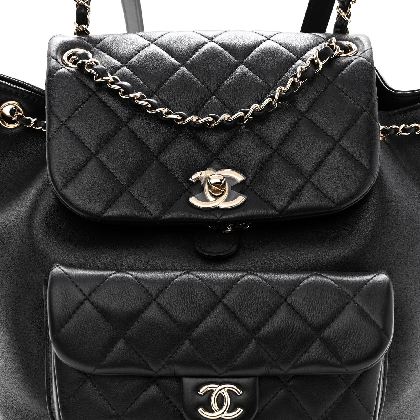 Lambskin Quilted Large Duma Drawstring Backpack Black