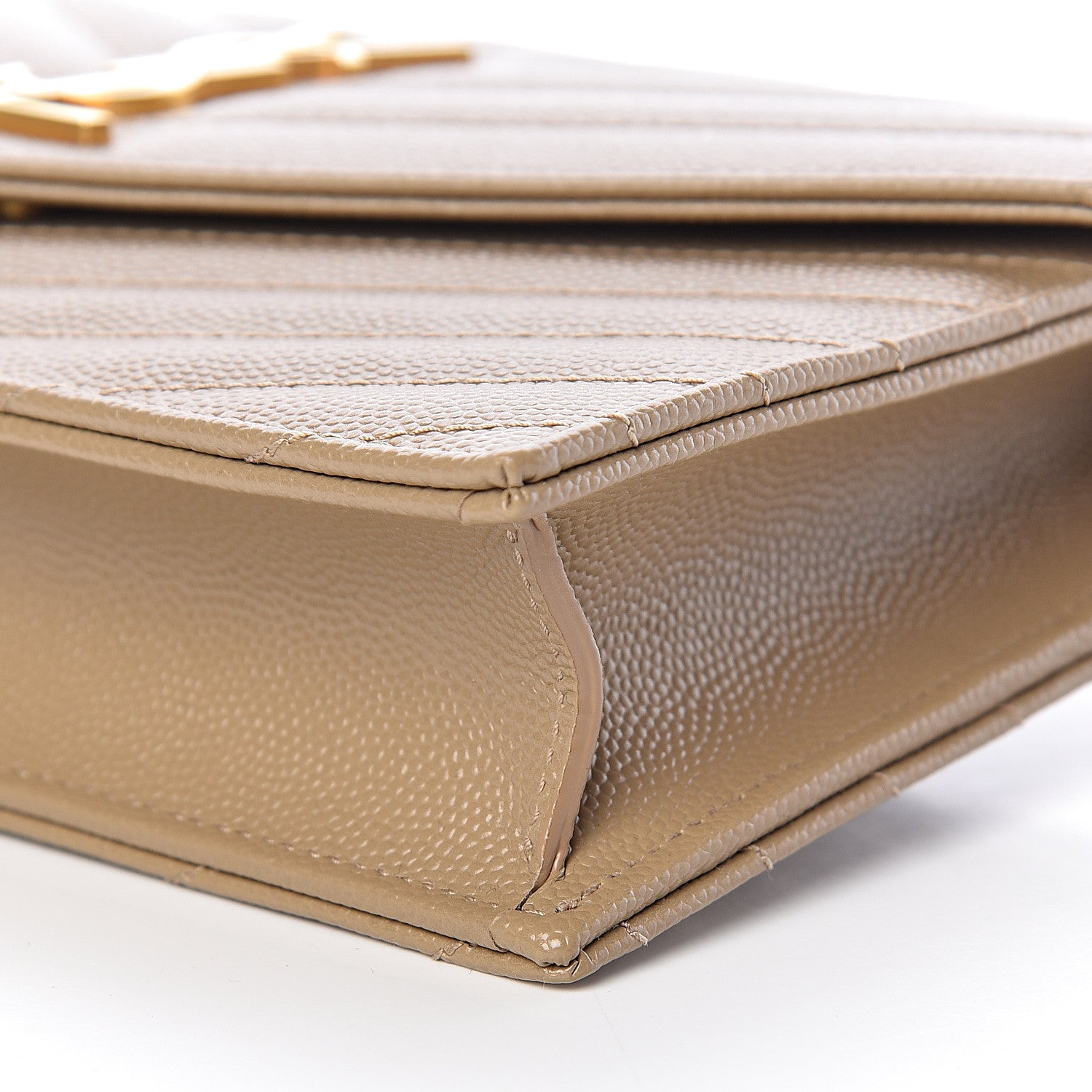 Saint Laurent Grain De Poudre Matelasse Chevron Monogram Envelope Chain Wallet Dark Latte 9 of 10