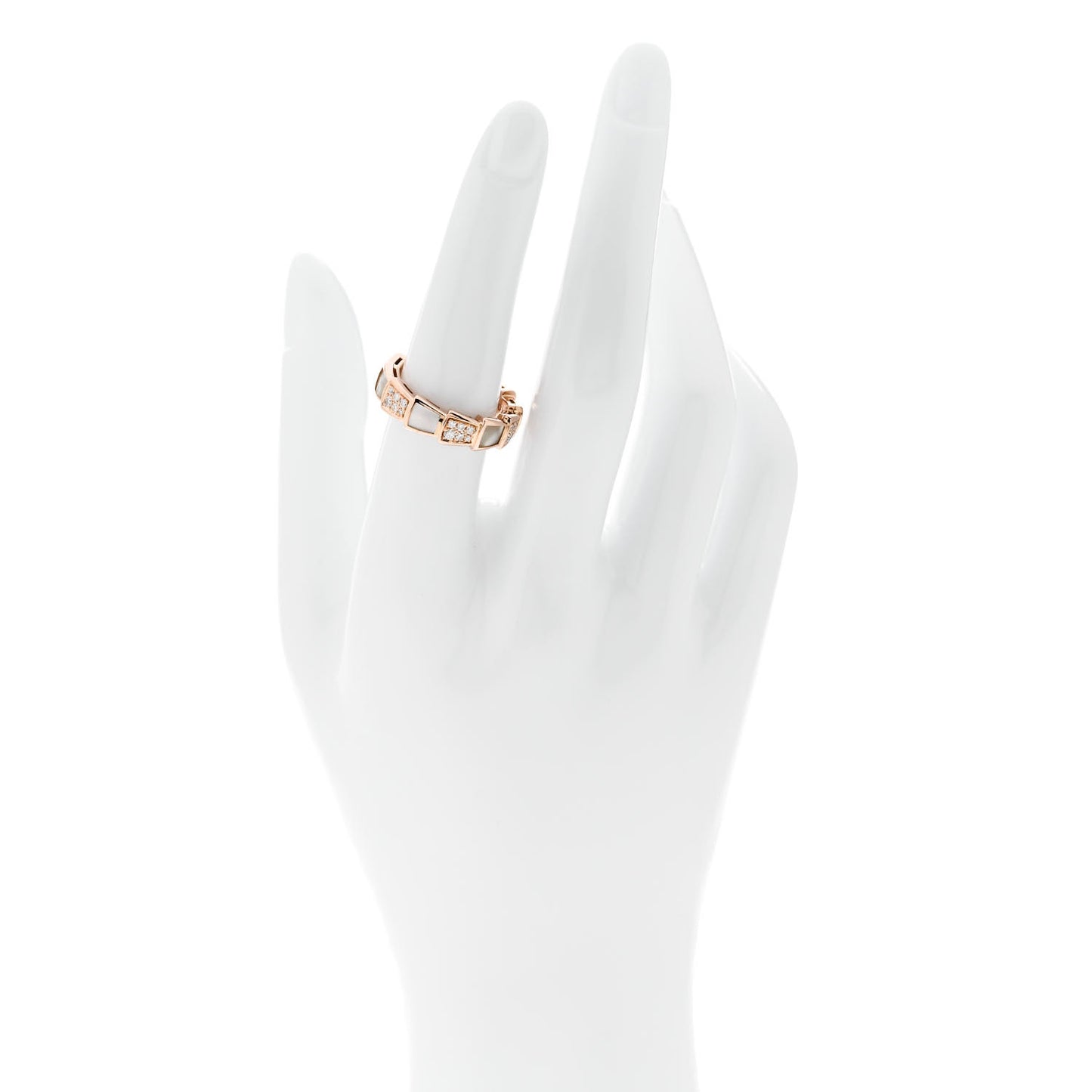 18K Rose Gold Diamond Mother of Pearl 6mm Serpenti Viper Band Ring 54 7
