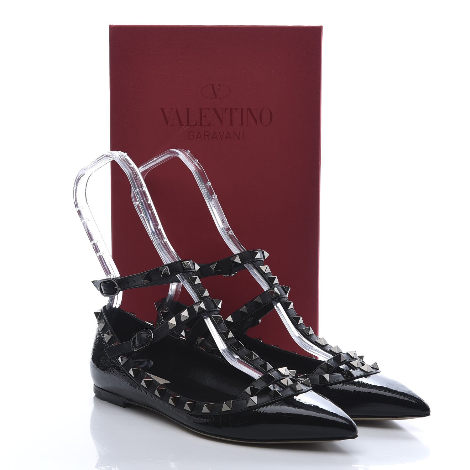 Valentino Garavani Patent Rockstud Cage Ballerina Flats 37.5 Black 9 of 9