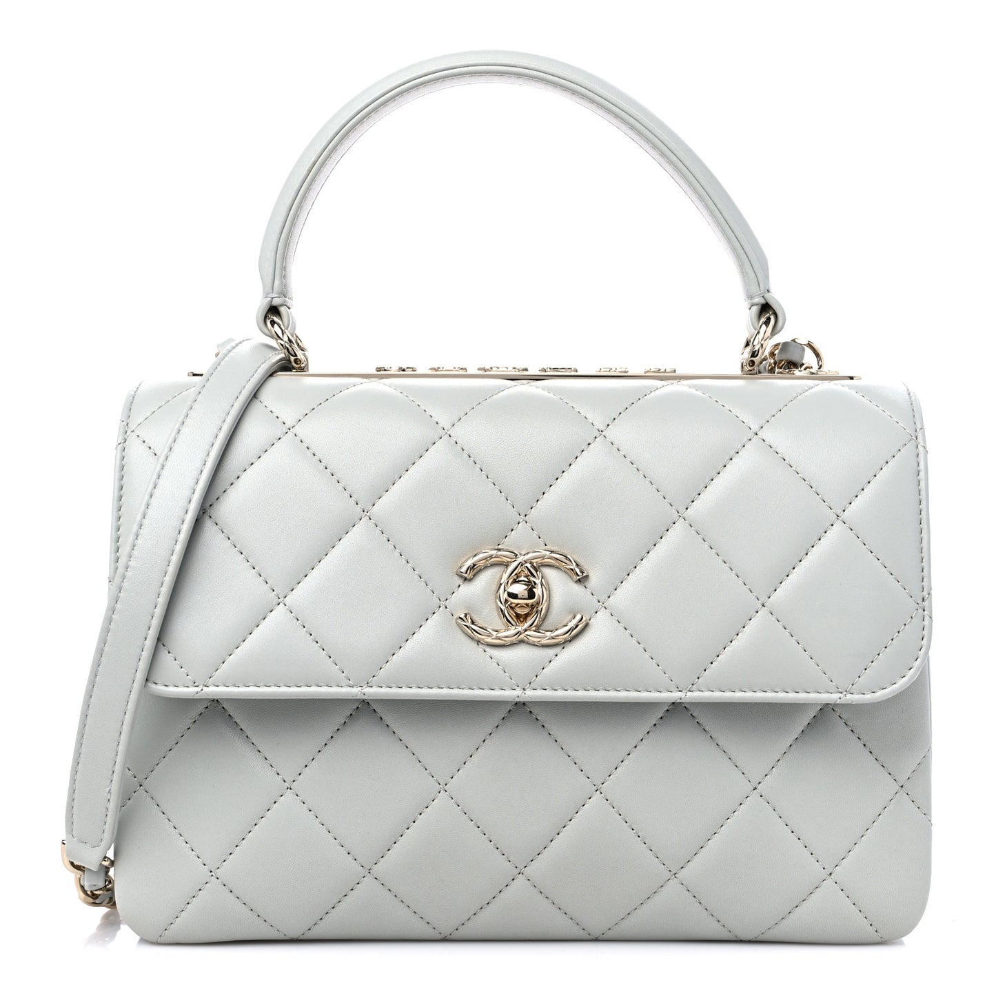 Lambskin Quilted Small Trendy CC Flap Dual Handle Bag Light Grey