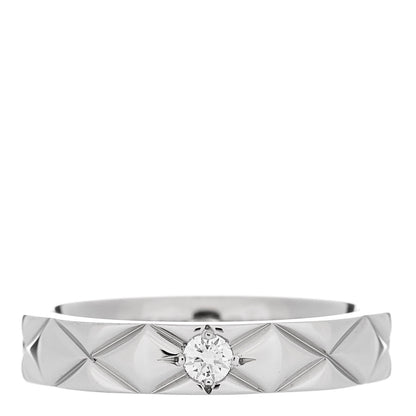Chanel Platinum Diamond Small Matelasse Solitaire Ring 45 3.25 1 of 5