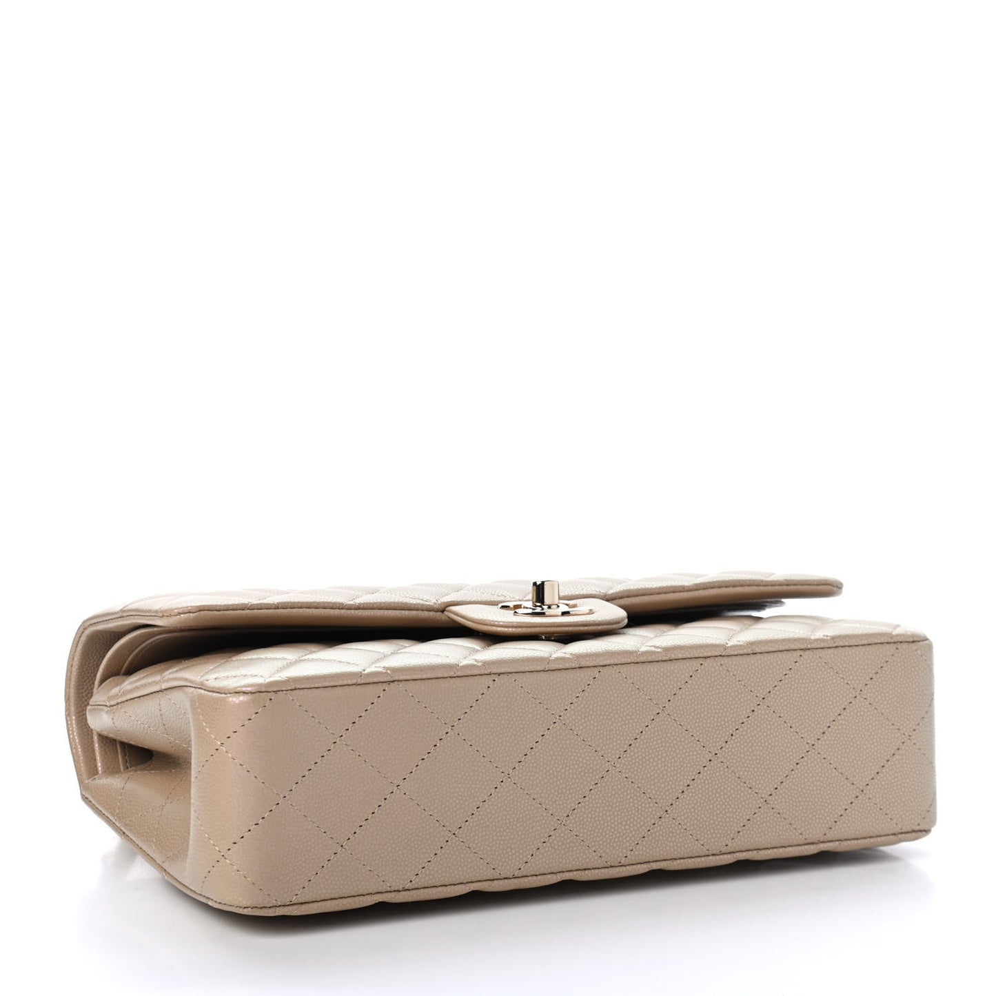 Iridescent Caviar Quilted Medium Double Flap Dark Beige