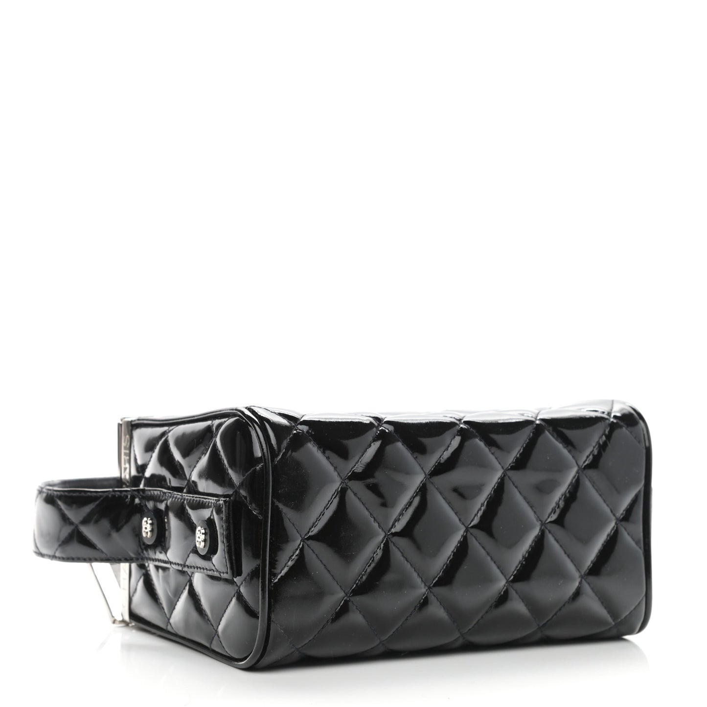 Patent Quilted Vanity Clutch Black