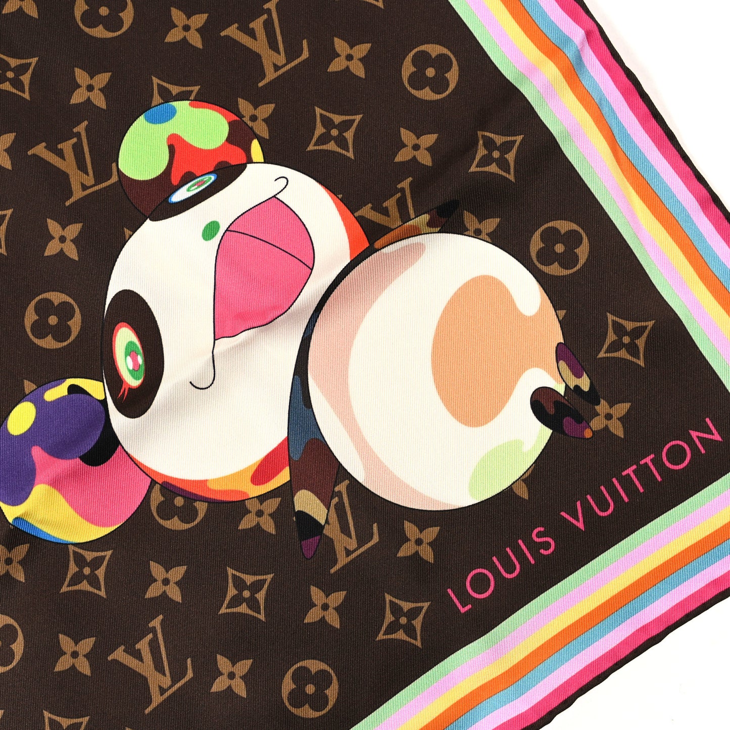LV X TM Silk Monogram Superflat Characters Scarf 70 Brown