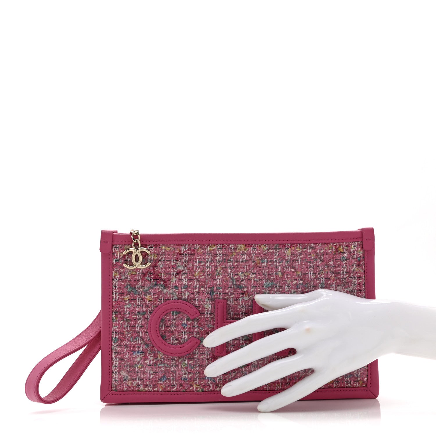Chanel Tweed PVC Lambskin Wristlet Pouch Pink 1852913 – FASHIONPHILE
