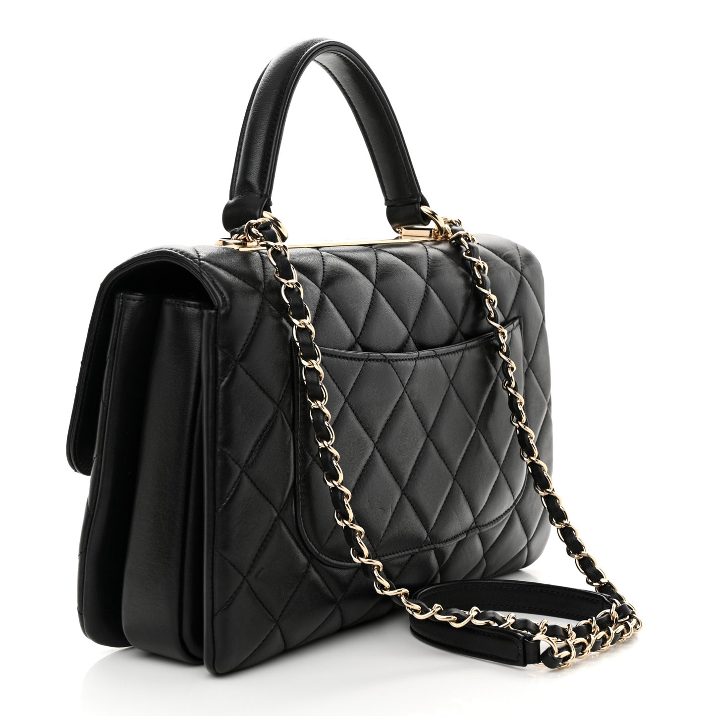Lambskin Quilted Medium Trendy CC Flap Dual Handle Bag Black