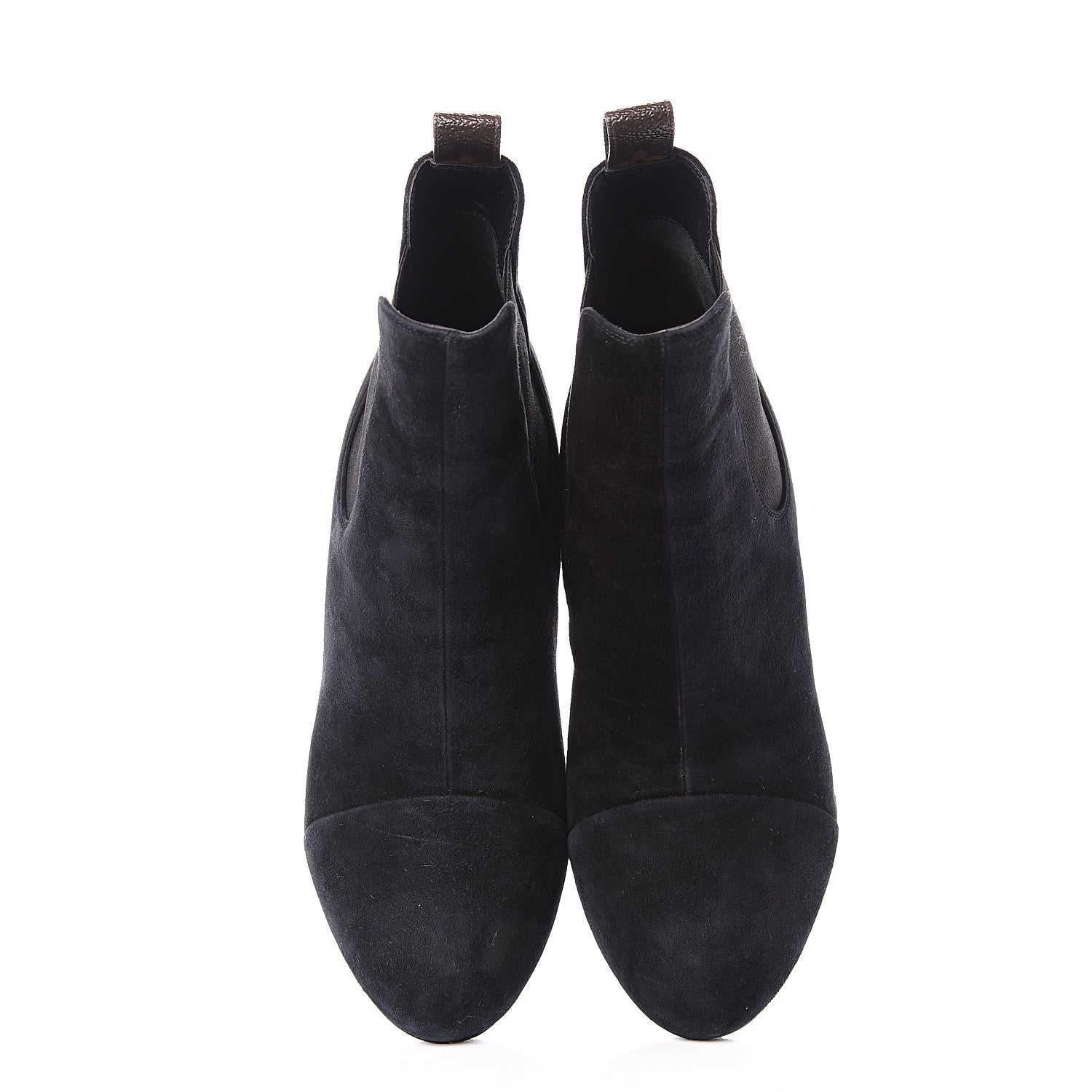 Louis Vuitton Suede Monogram Uniformes Cap Toe Chelsea 80mm Ankle Boots 38.5 Black 5 of 9